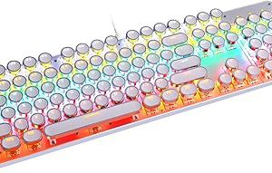 typewriter style mechanical gaming keyboard led backlit wired with blue switch retro round keycap 104 keys keyboard white 104 keys led